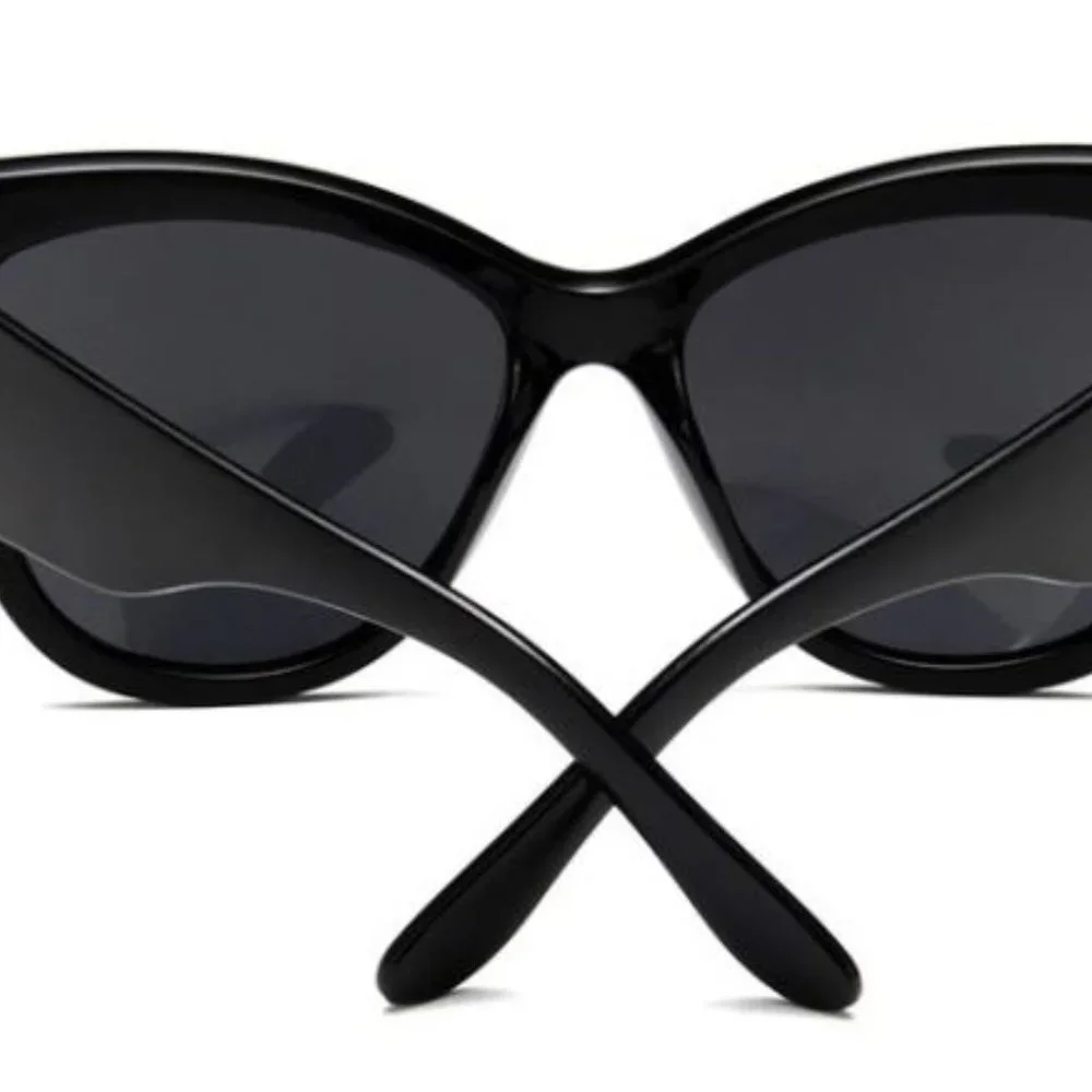 Cat‎ Eye Sunglasses Black Silver Accent Large Trendy